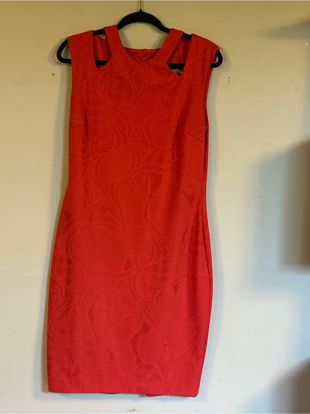 Cache Vibrant coral/orange red Textured Midi Sheath Dress